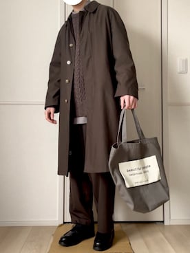 「remer（リメール）のアイテム（スラックス）」を使った、komさん（メンズ・175cm）の冬コーディネート