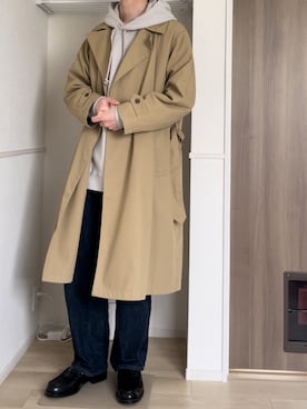 「WYM」｜「アイテム（ステンカラーコート）」を使った、komさん（メンズ・175cm）の冬コーディネート