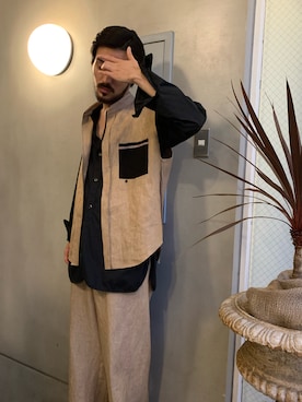 「SUNSEA（サンシー）のアイテム（トップス）」を使った、WARE-mo-KOU_aokiさん（メンズ・178cm）の夏コーディネート