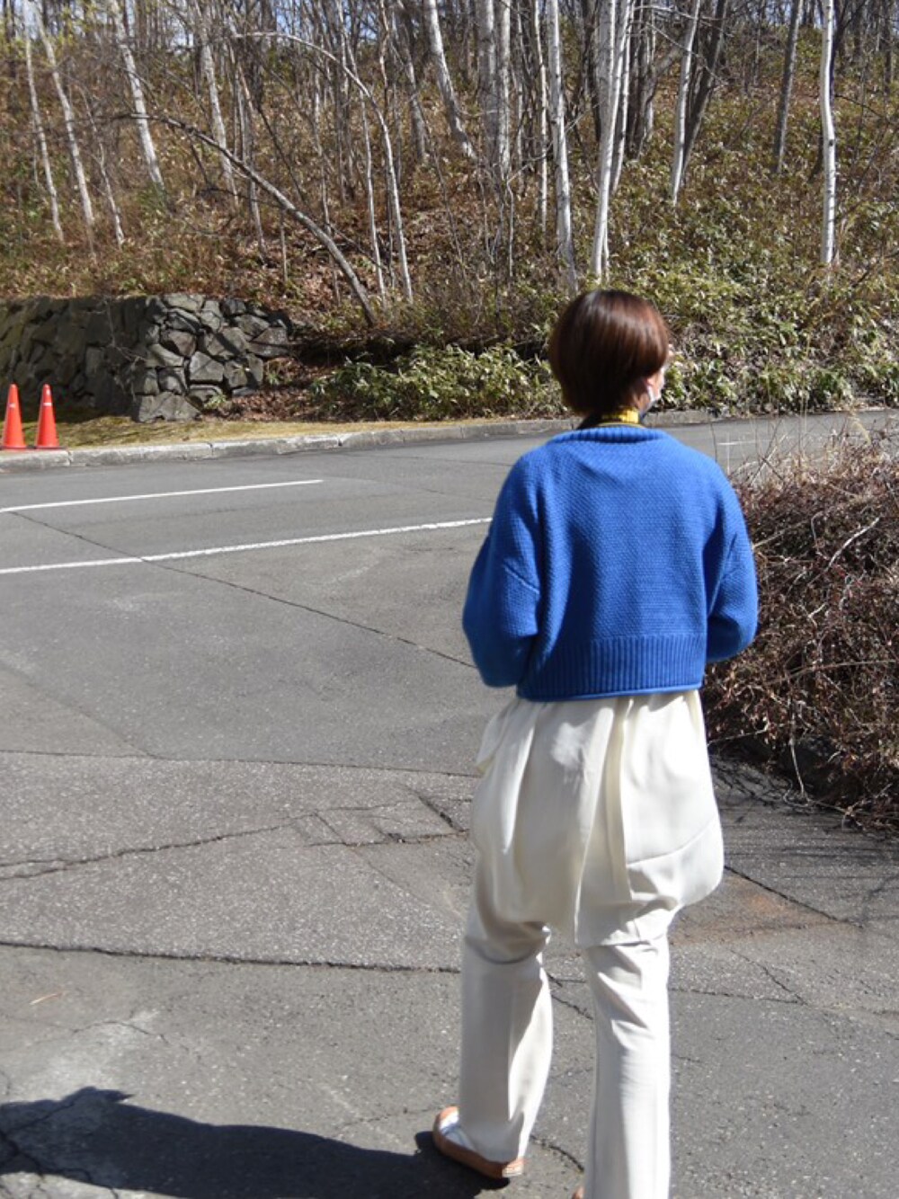 「FREE'S MARTの◇4者混鹿の子(かのこ)タートルネックニット（ニット/セーター、ブルー系）」を使った、tanamiiiiさん（レディース・163cm）の夏コーディネートの1枚目の写真