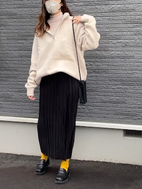 「JUNOAH（ジュノア）のシアーウェーブカットソー（Tシャツ/カットソー）」を使った、ぎうにうさん（レディース・169cm）の秋コーディネート