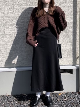 「JUNOAH（ジュノア）のシアーウェーブカットソー（Tシャツ/カットソー）」を使った、ぎうにうさん（レディース・169cm）の秋コーディネート