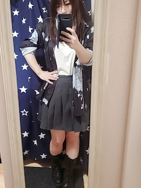「柄シャツコーデ」｜「アイテム（ブーツ）」を使った、ゆきさん（レディース・154cm）の春コーディネート