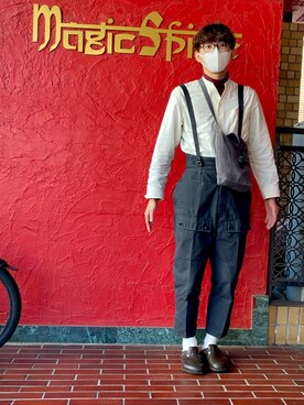 「無印良品（ムジルシリョウヒン）のアイテム（シャツ/ブラウス、ホワイト系）」を使った、すなぎもさん（メンズ・173cm）の秋コーディネート