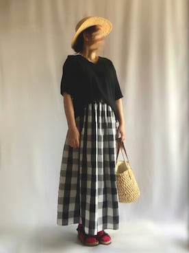 「むぎわら帽子」｜「アイテム（PC・スマホグッズ/家電）」を使った、+K*さん（レディース・153cm）の夏コーディネート