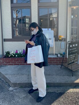 「ニット/セーター」｜「アイテム（ライダースジャケット）」を使った、nana.さん（レディース・158cm）の秋コーディネート