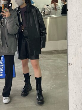 「モードストリート」｜「アイテム（ライダースジャケット）」を使った、nana.さん（レディース・158cm）の冬コーディネート