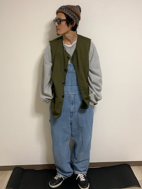 「ベスト」｜「アイテム（サロペット/オーバーオール）」を使った、いささん（メンズ・170cm）の冬コーディネート