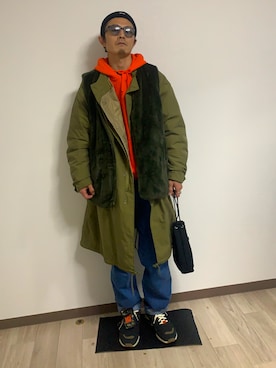 「帽子」｜「アイテム（ダウンジャケット/コート）」を使った、いささん（メンズ・170cm）の冬コーディネート