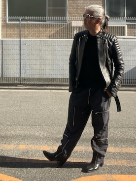 「アイテム（ライダースジャケット）」を使った、YKさん（メンズ・175cm）の冬コーディネート