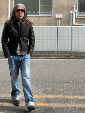 「アイテム（ライダースジャケット）」を使った、YKさん（メンズ・175cm）の秋コーディネート