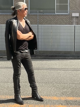 「アイテム（ライダースジャケット）」を使った、YKさん（メンズ・175cm）の秋コーディネート