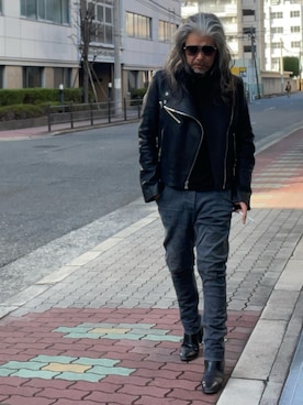 「アイテム（ライダースジャケット）」を使った、YKさん（メンズ・175cm）の秋コーディネート