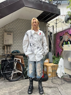 「WHITELAND（ホワイトランド）のアイテム（パンツ）」を使った、蓮さん（メンズ・183cm）の夏コーディネート