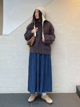 「SHIPS」｜「アイテム（ニットキャップ/ビーニー）」を使った、榎本さん（レディース・156cm）の冬コーディネート