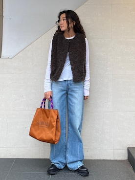 「SHIPS（シップス）のアイテム（トートバッグ）」を使った、榎本さん（レディース・156cm）の秋コーディネート