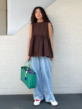 「SHIPS（シップス）のアイテム（トートバッグ）」を使った、榎本さん（レディース・156cm）の秋コーディネート