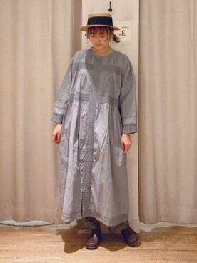 「カンカン帽」｜「アイテム（ジャンパースカート）」を使った、スゲタさん（レディース・164cm）の春コーディネート