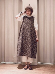 A78淡いブルーグレー 花更紗小紋リメイクワンピース★リボン・ブローチ TSUHARU by Samansa Mos2（ツハルバイサマンサモスモス）の