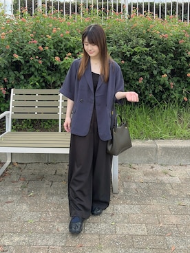 「SENSE OF PLACE by URBAN RESEARCH（センスオブプレイスバイアーバンリサーチ）の『一部WEB限定カラー』『UR TECH DRYLUXE』リネンライクジャケット（その他アウター、ブルー系）」を使った、eriさん（レディース・150cm）の夏コーディネート