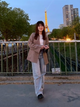 「Louere（ルエレ）の2wayスリットスリーブテーラードジャケット（テーラードジャケット、ブラウン系）」を使った、eriさん（レディース・150cm）の春コーディネート