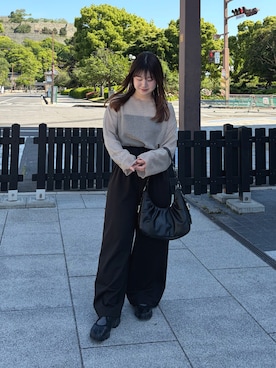 「DISCOAT（ディスコート）の【WEB限定】シアーボーダーロングスリーブ（Tシャツ/カットソー、ベージュ系）」を使った、eriさん（レディース・150cm）の春コーディネート