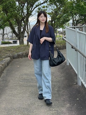 「SENSE OF PLACE by URBAN RESEARCH（センスオブプレイスバイアーバンリサーチ）の『一部WEB限定カラー』『UR TECH DRYLUXE』リネンライクジャケット（その他アウター、ブルー系）」を使った、eriさん（レディース・150cm）の夏コーディネート