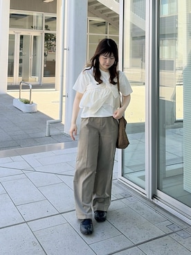 「LIAN（リアン）のアシメビスチェドッキングトップス（Tシャツ/カットソー、ホワイト系）」を使った、eriさん（レディース・150cm）の秋コーディネート