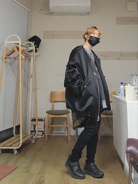 「ITTI（イッチ）のアイテム（MA-1）」を使った、marcoさん（メンズ・161cm）の冬コーディネート