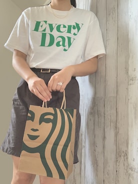 「starbucksのアイテム（バッグ、ブラウン系）」を使った、◎Suda◎さん（レディース）の夏コーディネート