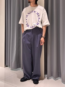 「SENSE OF PLACE by URBAN RESEARCH(センスオブプレイスバイアーバンリサーチ)の『UR TECH DRYLUXE』リネンライクワイドパンツ(その他パンツ、パープル系)」を使った、Ryot@さん(メンズ・159cm)の春コーディネート