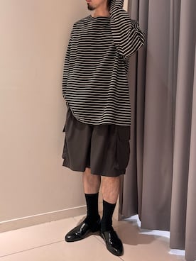 「SENSE OF PLACE by URBAN RESEARCH(センスオブプレイスバイアーバンリサーチ)のエクストラルーズバスクシャツ(Tシャツ/カットソー、ブラック系)」を使った、Ryot@さん(メンズ・159cm)の春コーディネート