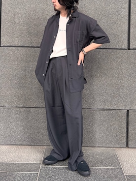 「SENSE OF PLACE by URBAN RESEARCH（センスオブプレイスバイアーバンリサーチ）の『速乾』ドライタッチオープンカラールーズショートスリーブシャツ（シャツ/ブラウス、グレー系）」を使った、Ryot@さん（メンズ・159cm）の春コーディネート