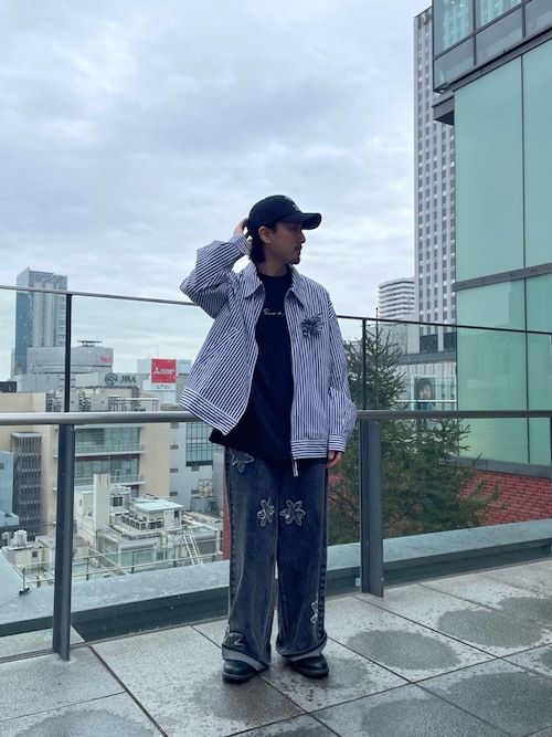 セール】hxcyyd × SOP ストライプフラワーコサージュシャツブルゾン