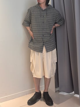 「SENSE OF PLACE by URBAN RESEARCH(センスオブプレイスバイアーバンリサーチ)のチェックフーディーシャツ(シャツ/ブラウス、ブラック系)」を使った、Ryot@さん(メンズ・159cm)の春コーディネート