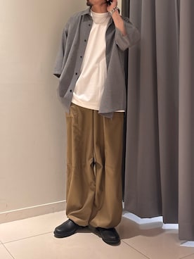 「SENSE OF PLACE by URBAN RESEARCH(センスオブプレイスバイアーバンリサーチ)のマイクロチェックエクストラルーズショートスリーブシャツ(シャツ/ブラウス、ホワイト系)」を使った、Ryot@さん(メンズ・159cm)の春コーディネート