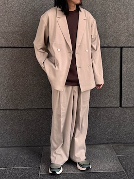 「SENSE OF PLACE by URBAN RESEARCH（センスオブプレイスバイアーバンリサーチ）の『イージーケア/速乾』リネンライクタックワイドスラックス（その他パンツ、ベージュ系）」を使った、Ryot@さん（メンズ・159cm）の春コーディネート