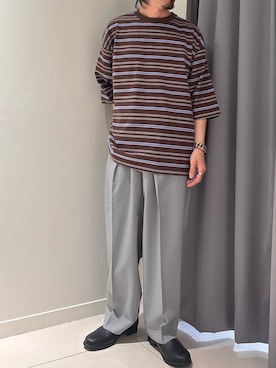 「SENSE OF PLACE by URBAN RESEARCH(センスオブプレイスバイアーバンリサーチ)のボーダーエクストラルーズTシャツ(Tシャツ/カットソー、ブラウン系)」を使った、Ryot@さん(メンズ・159cm)の春コーディネート