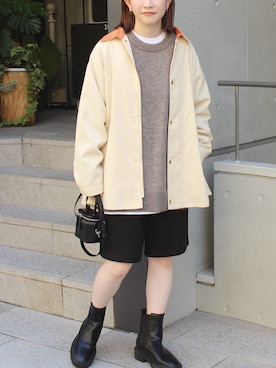 「大きいサイズ」｜「アイテム（ブルゾン）」を使った、fujiさん（レディース・154cm）の秋コーディネート