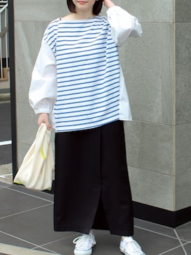 「袖ボリューム」｜「アイテム（スニーカー）」を使った、fujiさん（レディース・154cm）の夏コーディネート