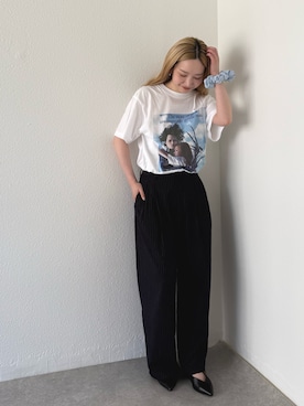 「GOOD ROCK SPEED（グッドロックスピード）の【GOOD ROCK SPEED】Edward Scissorhands｜シザーハンズ /フォトプリントTシャツ（Tシャツ/カットソー、ホワイト系）」を使った、fujiさん（レディース・154cm）の夏コーディネート