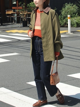 「大きいサイズ」｜「アイテム（ブルゾン）」を使った、fujiさん（レディース・154cm）の秋コーディネート