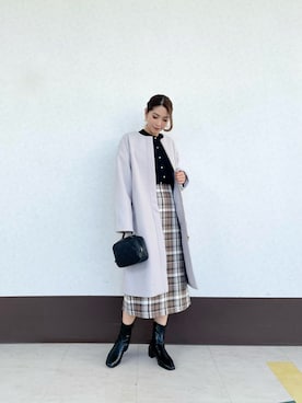 「Te chichi TERRASSE（テチチテラス）のアイテム（ノーカラーコート）」を使った、RISA HARADAさん（レディース・165cm）の冬コーディネート