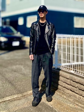 「URBAN RESEARCH（アーバンリサーチ）のアイテム（ライダースジャケット）」を使った、gomiさん（メンズ・176cm）の春コーディネート