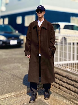 「EMMA CLOTHES（エマクローズ）のアイテム（ステンカラーコート）」を使った、gomiさん（メンズ・176cm）の春コーディネート