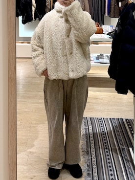 「アイテム（ムートンコート）」を使った、Hayashida さん（レディース・162cm）の冬コーディネート