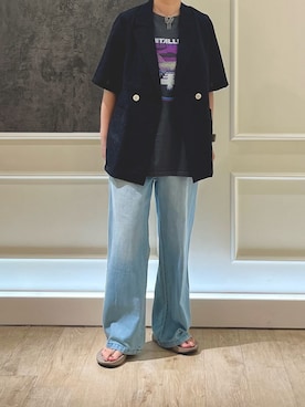 「Tシャツ×デニム」｜「アイテム（ダウンジャケット/コート）」を使った、Hayashida さん（レディース・162cm）の夏コーディネート