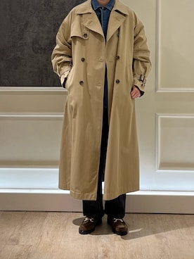 「デニムシャツ」｜「アイテム（トレンチコート）」を使った、Hayashida さん（レディース・162cm）の冬コーディネート