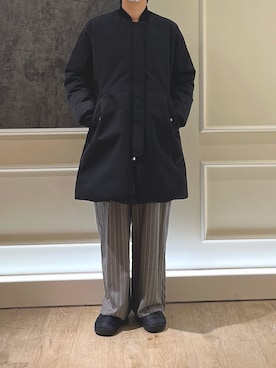 「ストライプパンツ」｜「アイテム（ダウンジャケット/コート）」を使った、Hayashida さん（レディース・162cm）の秋コーディネート