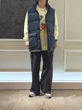 「TAION（タイオン）のアイテム（ダウンベスト）」を使った、Hayashida さん（レディース・162cm）の秋コーディネート